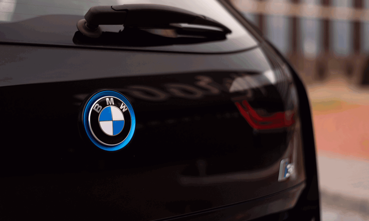 Back of a black BMW, showing badge.