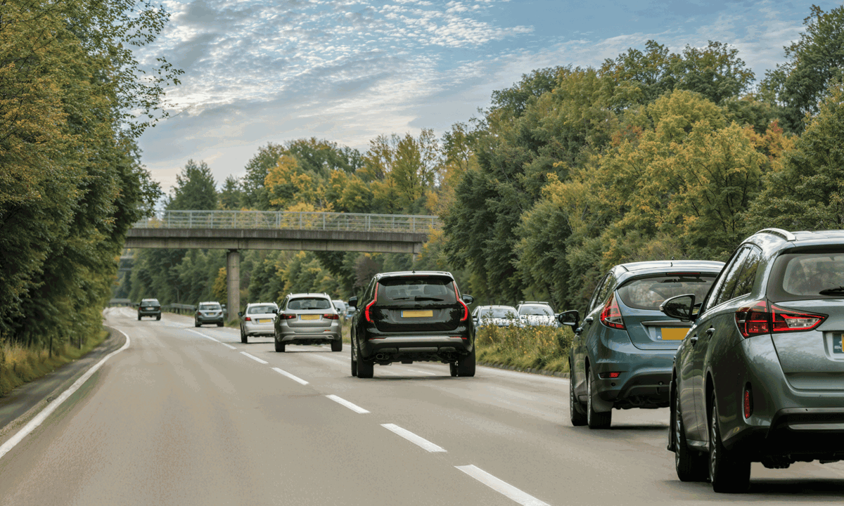 Multiple cars driving on a motorway in the UK